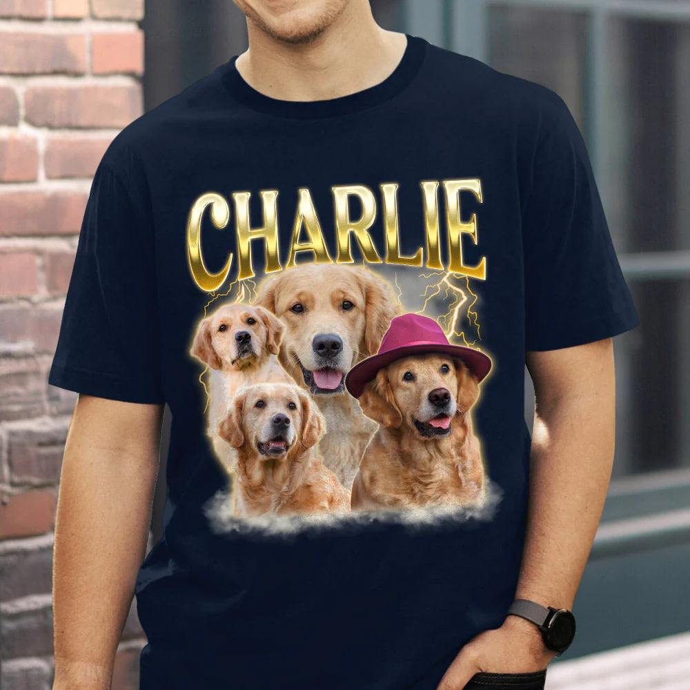 Custom Pet Face Vintage Version 8 - Personalized Custom Unisex T-shirt - Image 4