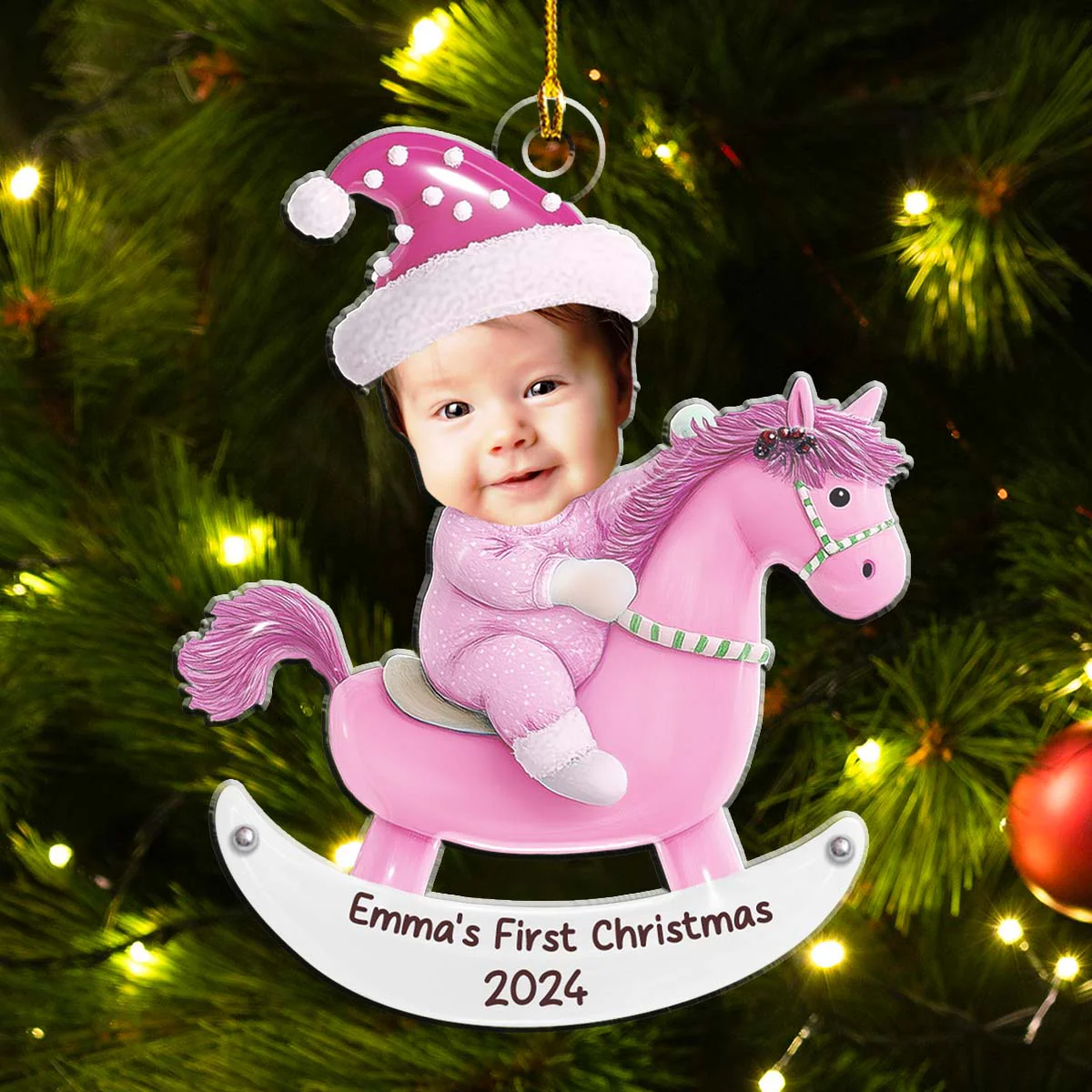 Custom Photo Baby 1st Christmas Rocking Horse - Personalized Custom Acrylic Ornament - Image 2