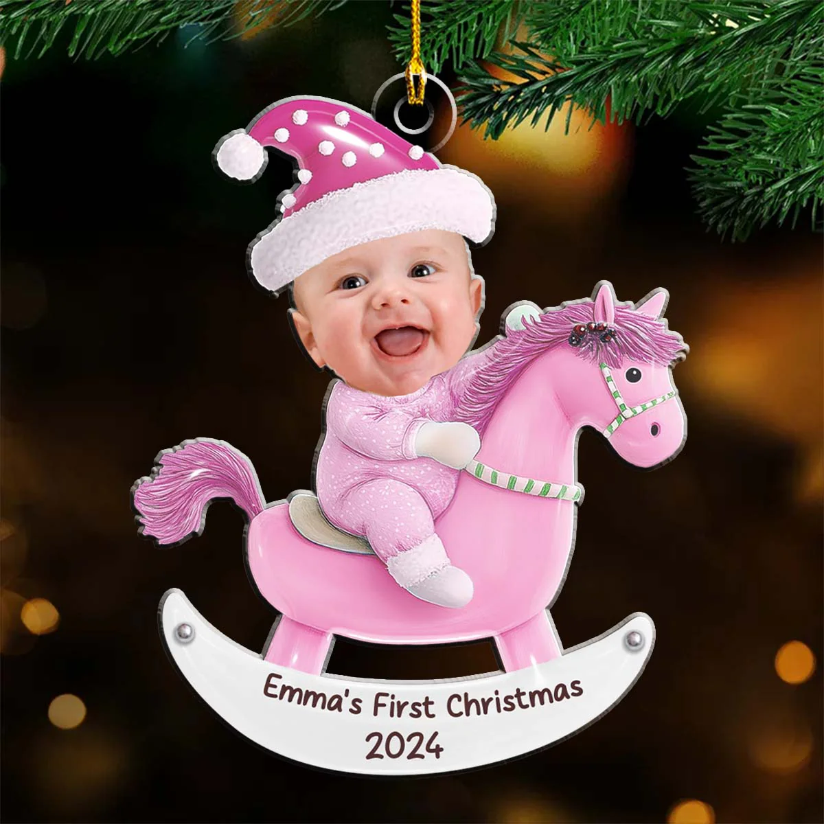 Custom Photo Baby 1st Christmas Rocking Horse - Personalized Custom Acrylic Ornament - Image 3
