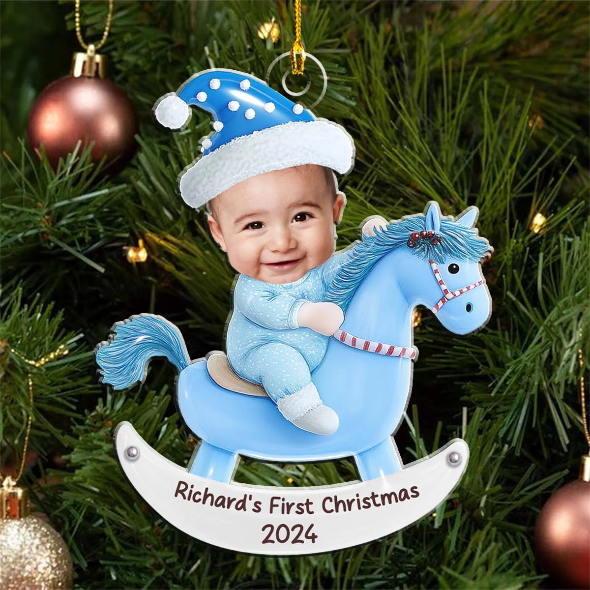 Custom Photo Baby 1st Christmas Rocking Horse - Personalized Custom Acrylic Ornament - Image 4