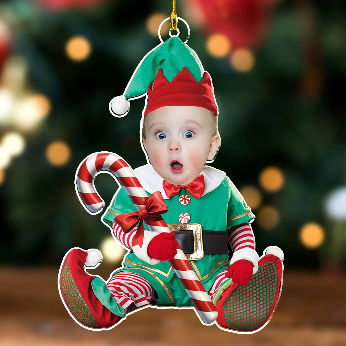 Custom Photo Baby Elf Merry Christmas  - Personalized Custom Acrylic Ornament - Image 2