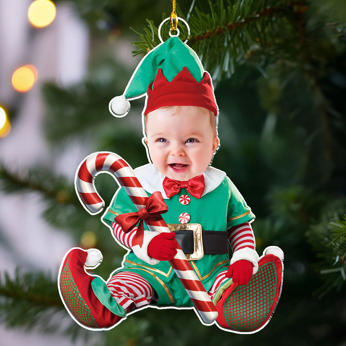 Custom Photo Baby Elf Merry Christmas  - Personalized Custom Acrylic Ornament - Image 3