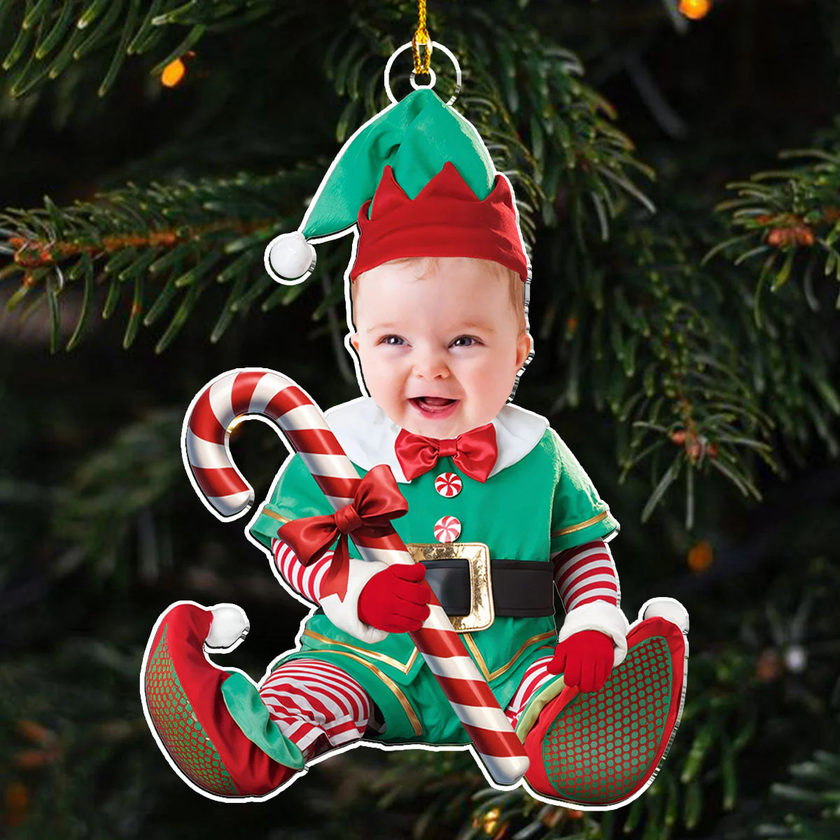 Custom Photo Baby Elf Merry Christmas  - Personalized Custom Acrylic Ornament - Image 4