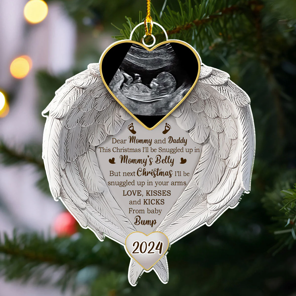Custom Photo Baby Will Be Snuggled In The Belly Of Mommy - Personalized Custom Acrylic Ornament - Image 4