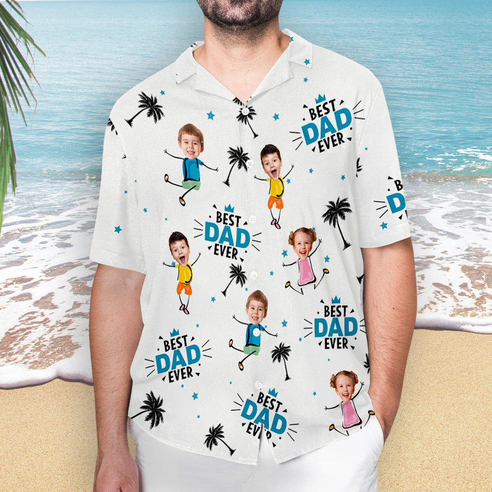 Custom Photo Best Dad Ever Coconut Palm - Personalized Custom Hawaiian Shirt - Image 2