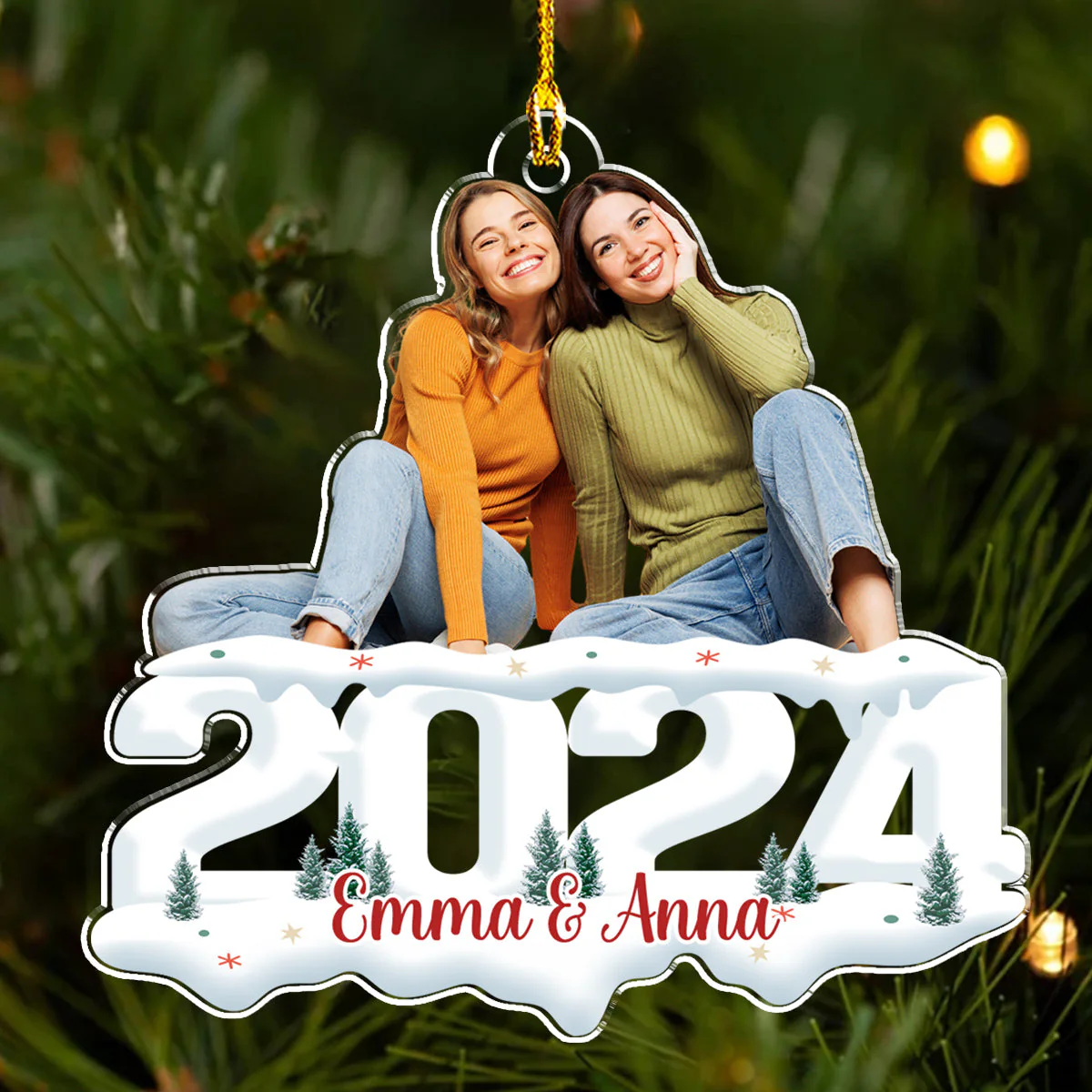 Custom Photo Besties, Siblings - Joy of Christmas 2024 - Personalized Custom Acrylic Ornament - Image 3