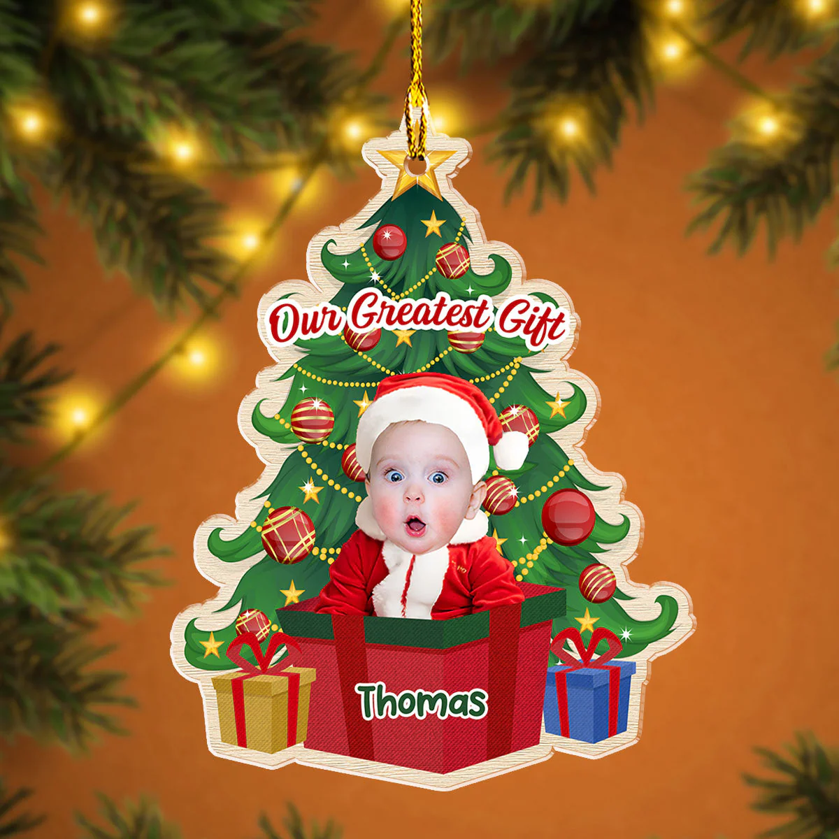 Custom Photo Christmas Greatest Gift - Personalized Custom Acrylic Ornament - Image 3