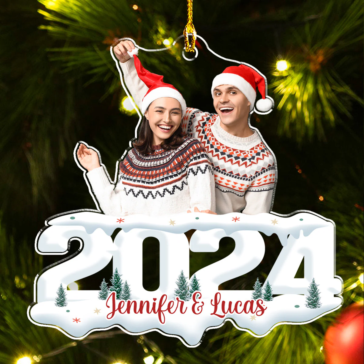 Custom Photo Couple - Joy of Christmas 2024 - Personalized Custom Acrylic Ornament - Image 2
