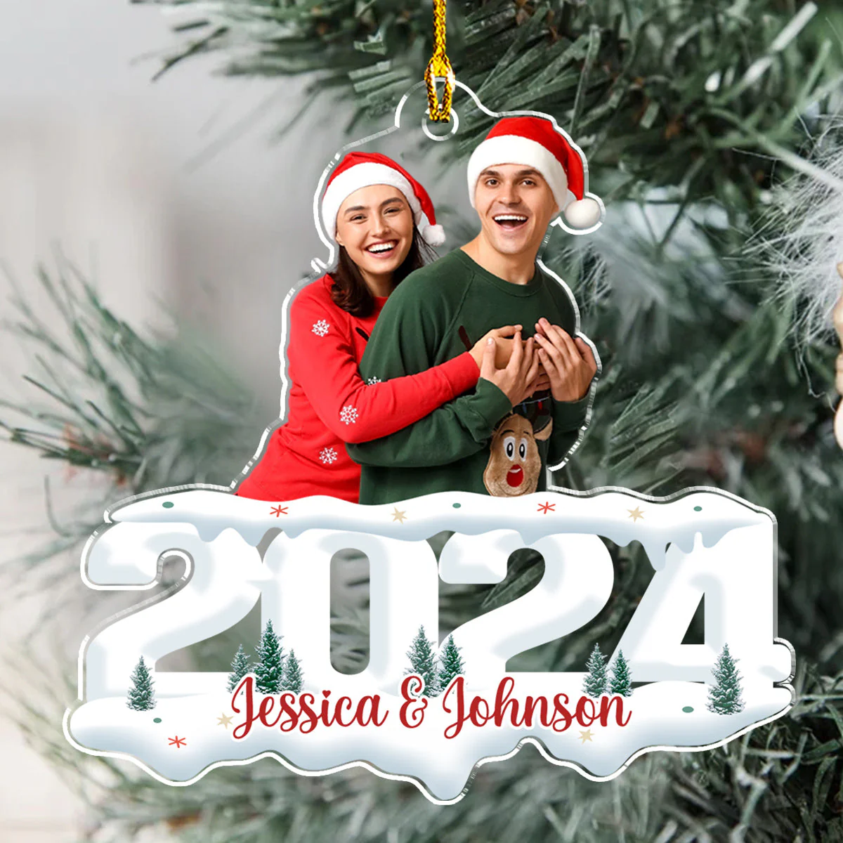 Custom Photo Couple - Joy of Christmas 2024 - Personalized Custom Acrylic Ornament - Image 3