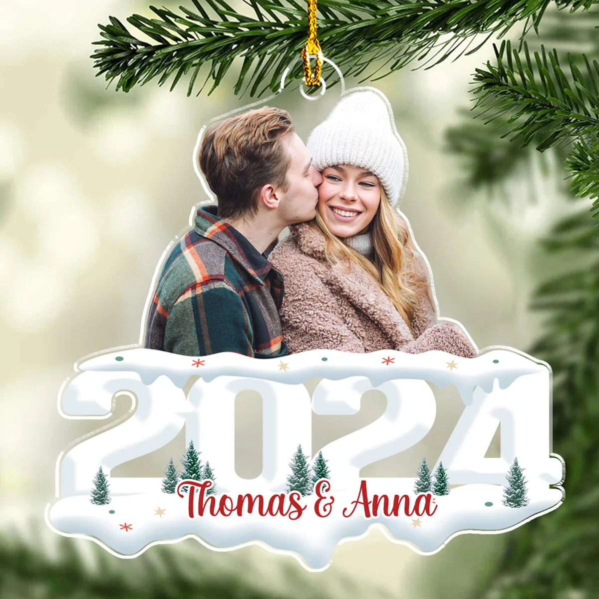 Custom Photo Couple - Joy of Christmas 2024 - Personalized Custom Acrylic Ornament - Image 4