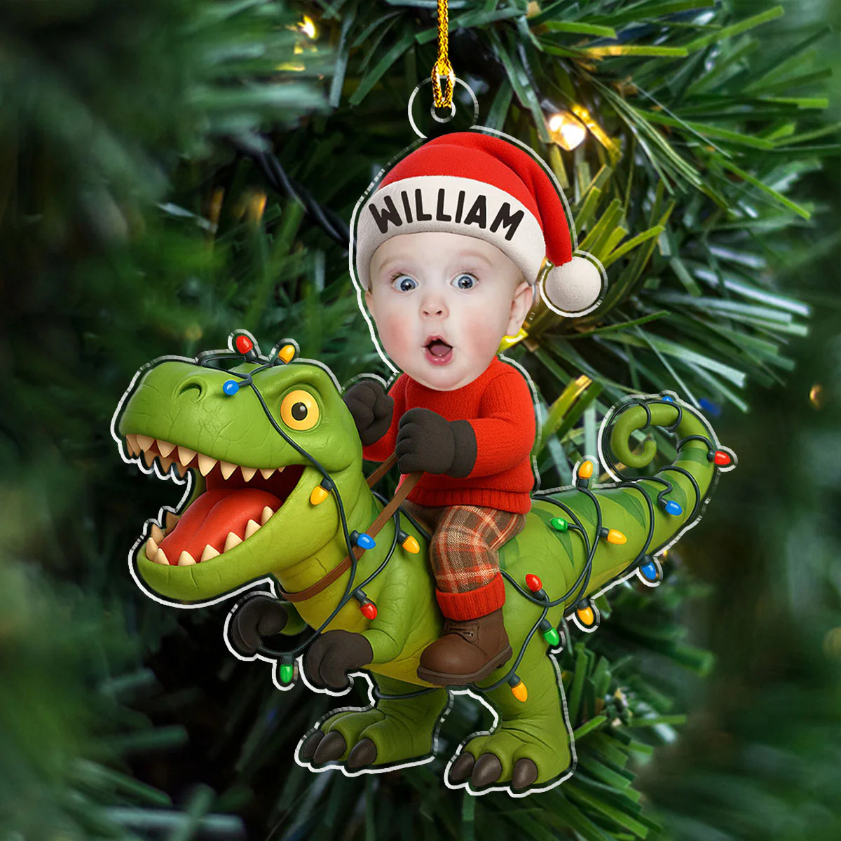 Custom Photo Dinosaur Christmas - Personalized Custom Acrylic Ornament - Image 2