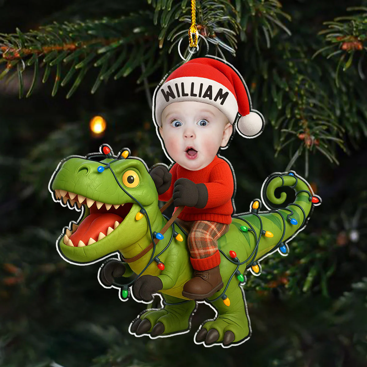 Custom Photo Dinosaur Christmas - Personalized Custom Acrylic Ornament - Image 4
