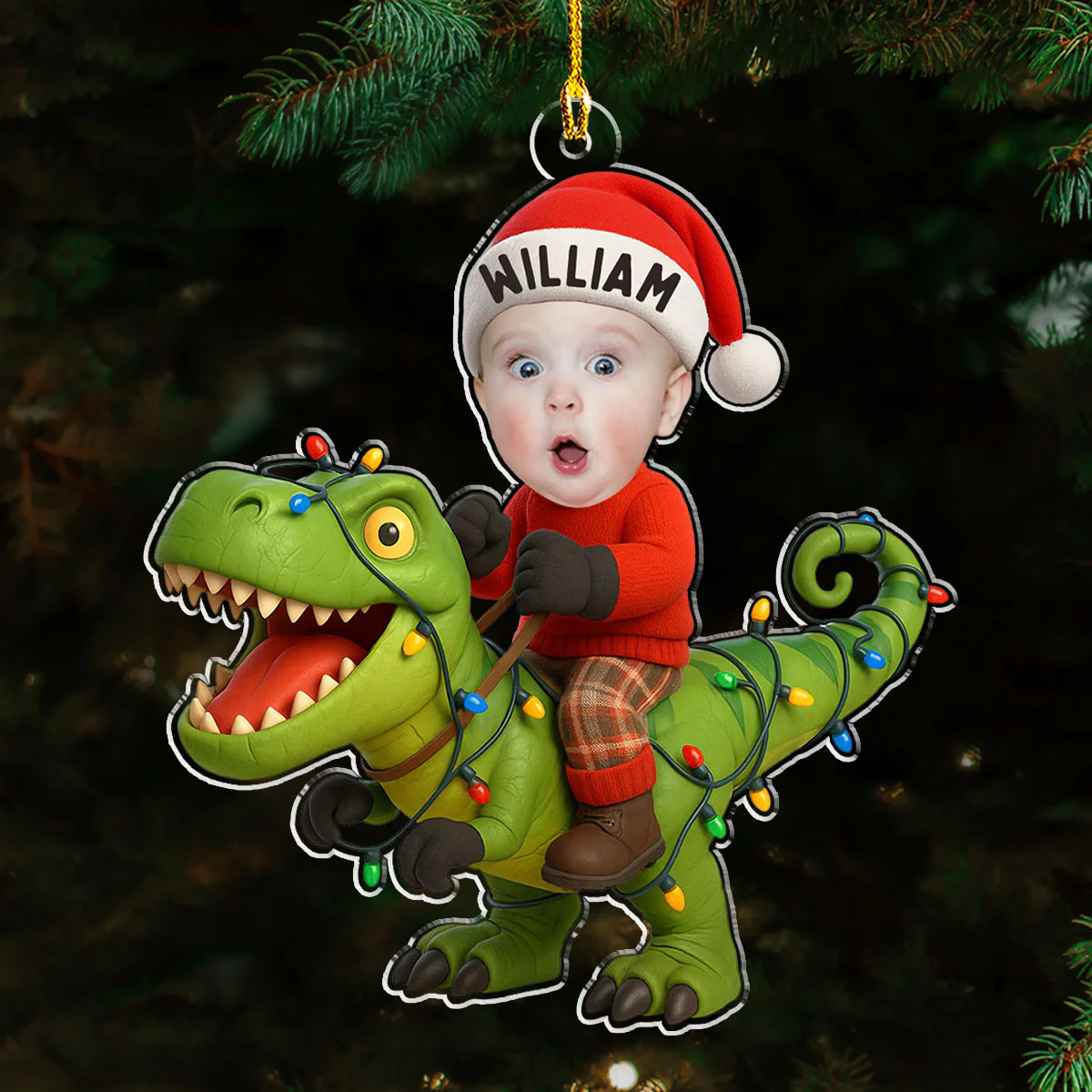 Custom Photo Dinosaur Christmas - Personalized Custom Acrylic Ornament - Image 5