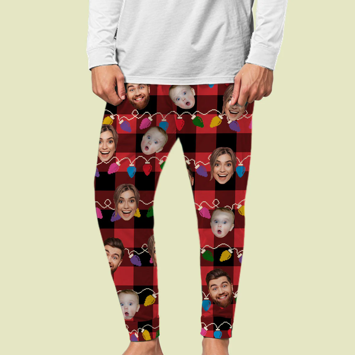 Custom Photo Family Besties Couple Grandkids Dogs & Cats Merry Christmas - Personalized Custom Pajama Pants - Image 6