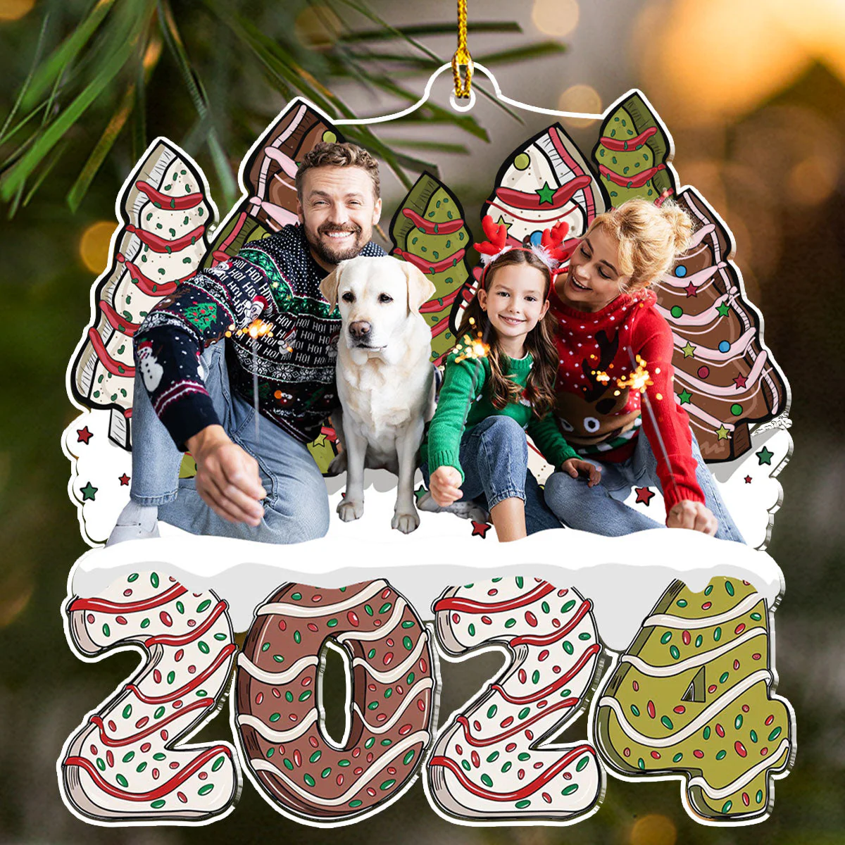 Custom Photo Family Christmas Tree Cake - Personalized Custom Acrylic Ornament - Image 3