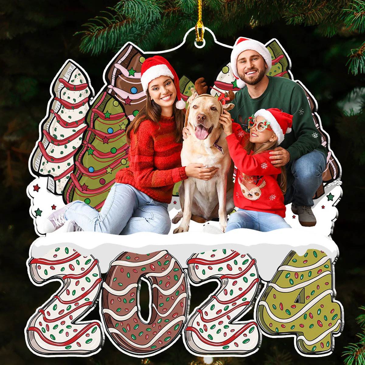 Custom Photo Family Christmas Tree Cake - Personalized Custom Acrylic Ornament - Image 4
