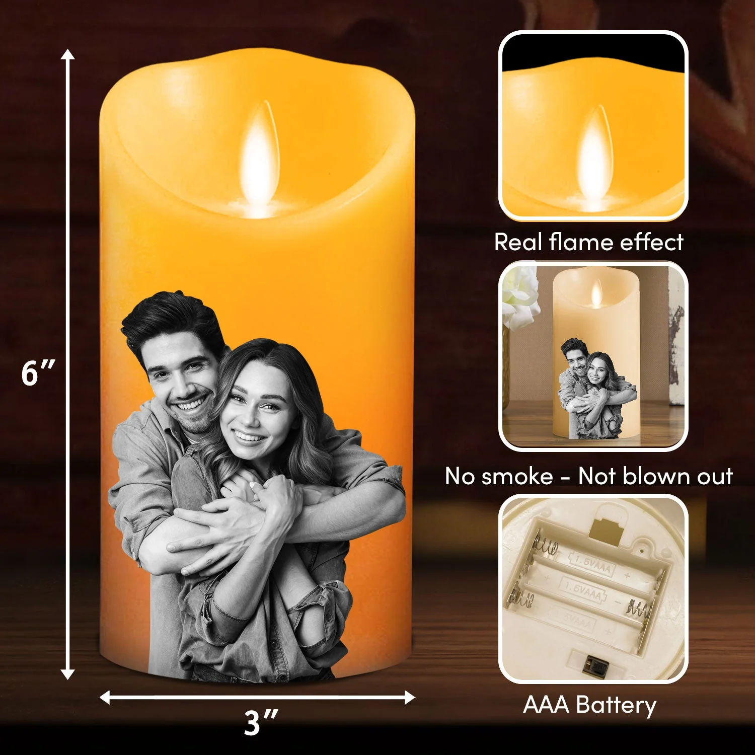 Custom Photo Greyscale Couples - Personalized Custom LED Candle - Image 5