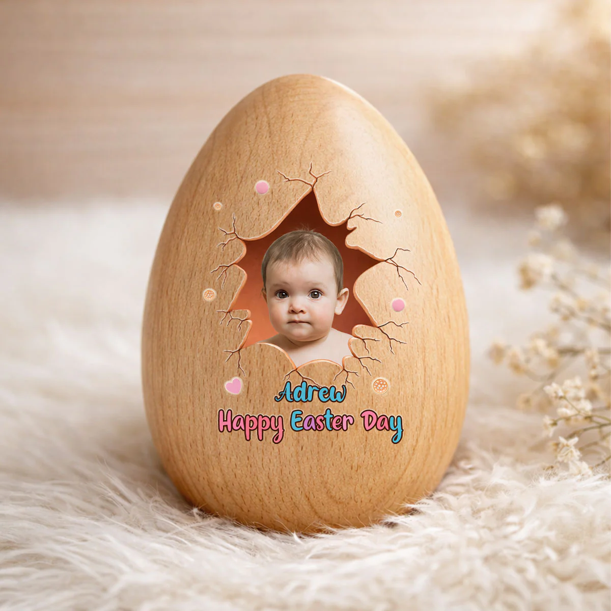 Custom Photo Happy Easter Day - Personalized Custom Wooden Egg Shaker