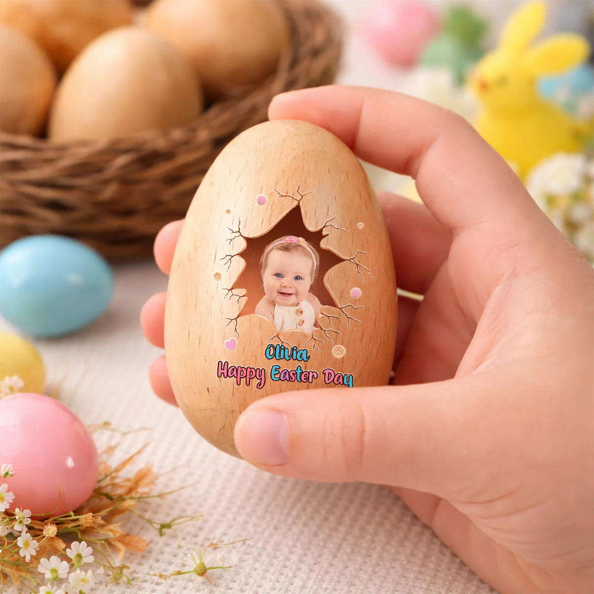Custom Photo Happy Easter Day - Personalized Custom Wooden Egg Shaker - Image 3