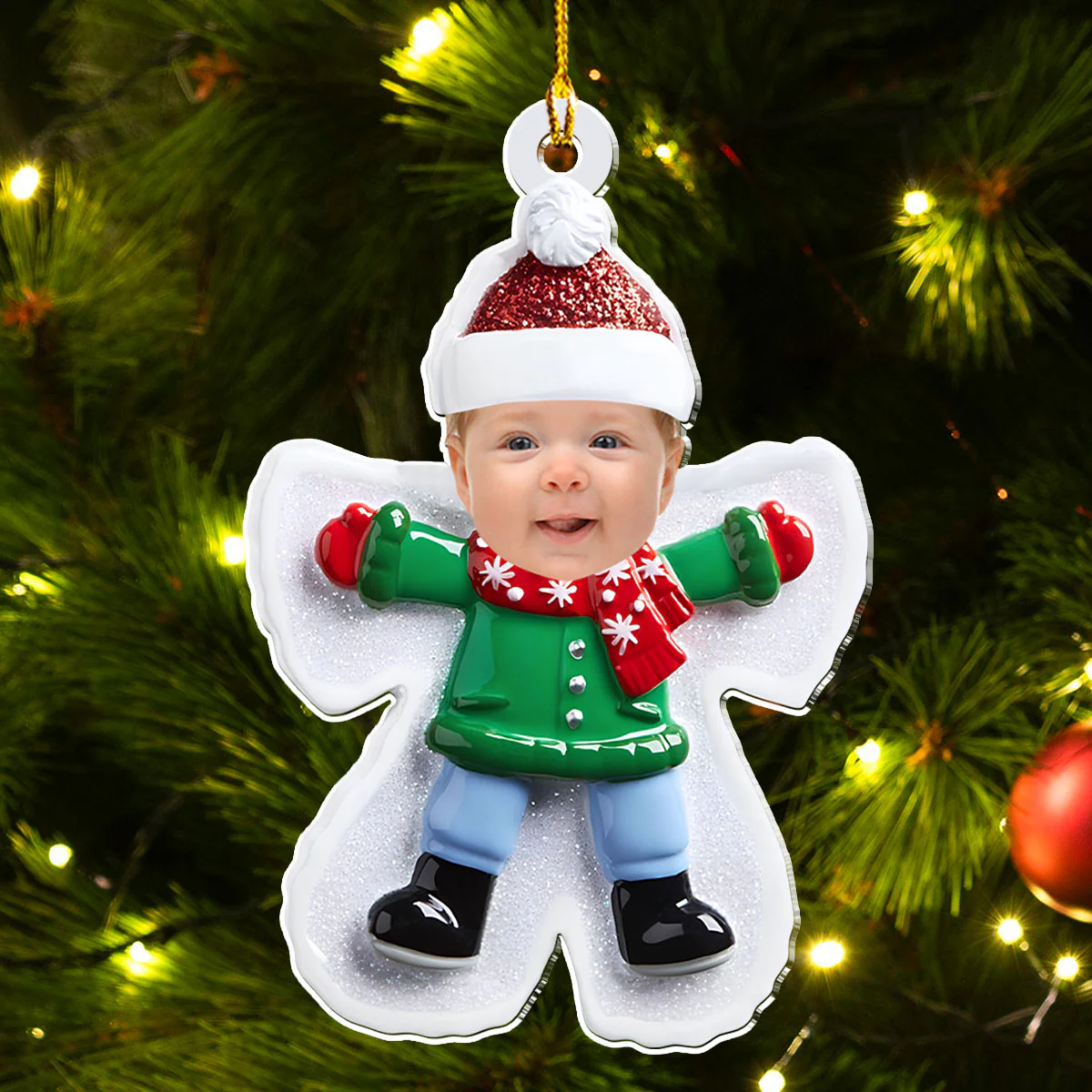 Custom Photo Making Snow Angel - Personalized Custom Acrylic Ornament - Image 3
