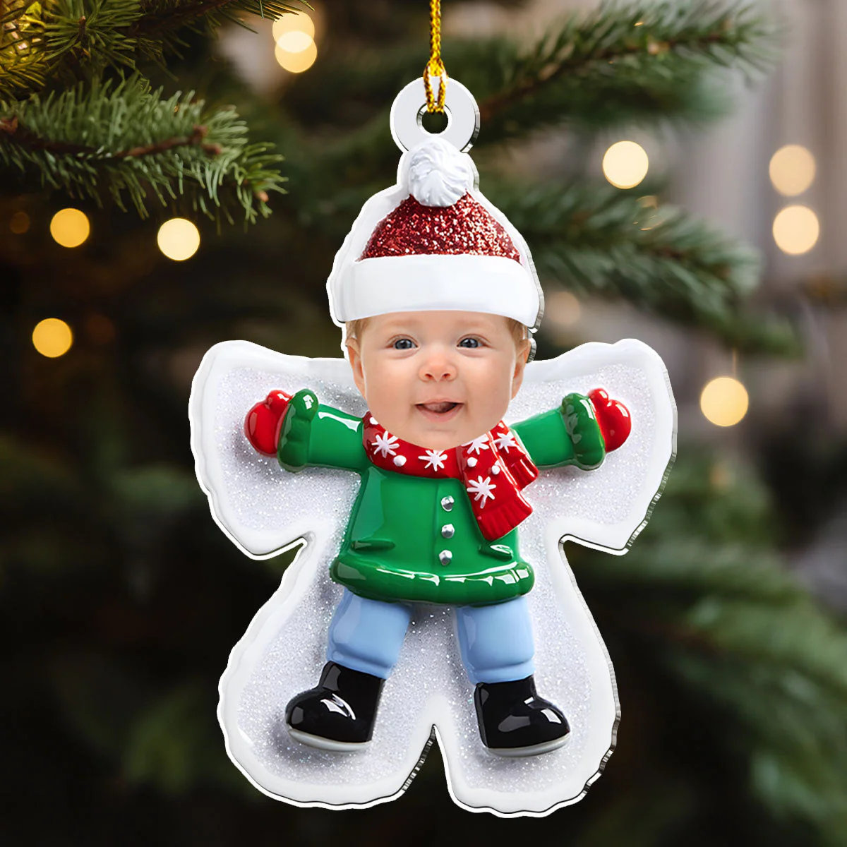 Custom Photo Making Snow Angel - Personalized Custom Acrylic Ornament - Image 4