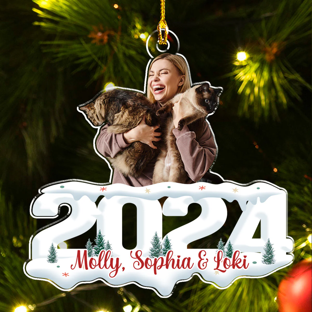 Custom Photo Pet & Human - Joy of Christmas 2024 - Personalized Custom Acrylic Ornament - Image 3