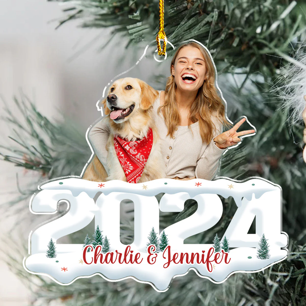 Custom Photo Pet & Human - Joy of Christmas 2024 - Personalized Custom Acrylic Ornament - Image 4