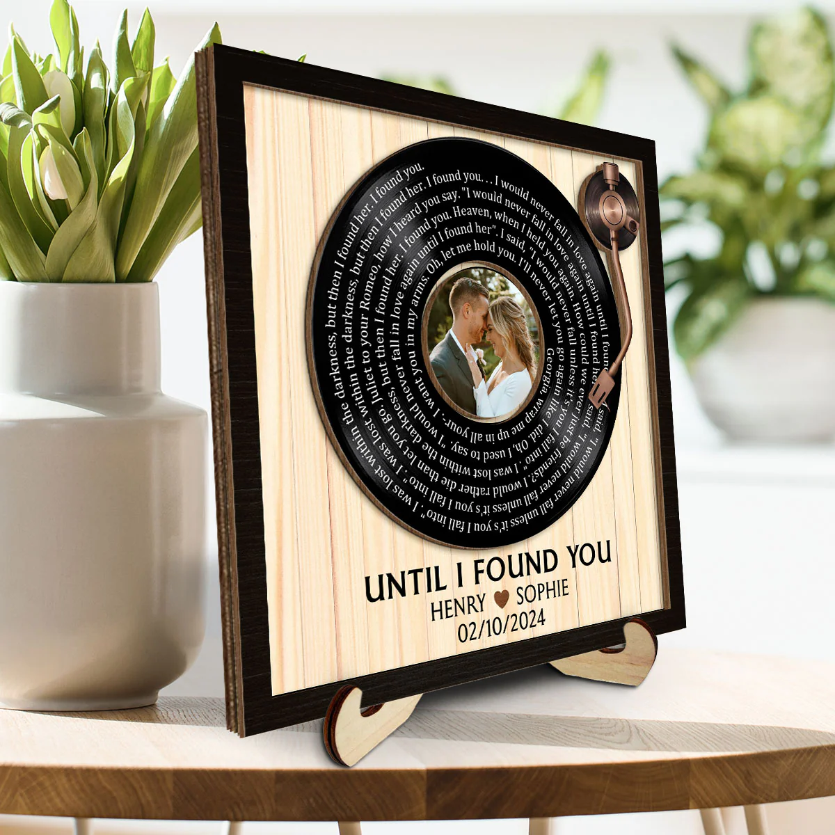 Custom Spiral Song Lyrics And Couple Photo - Personalized Custom Wooden Plaque - Image 2