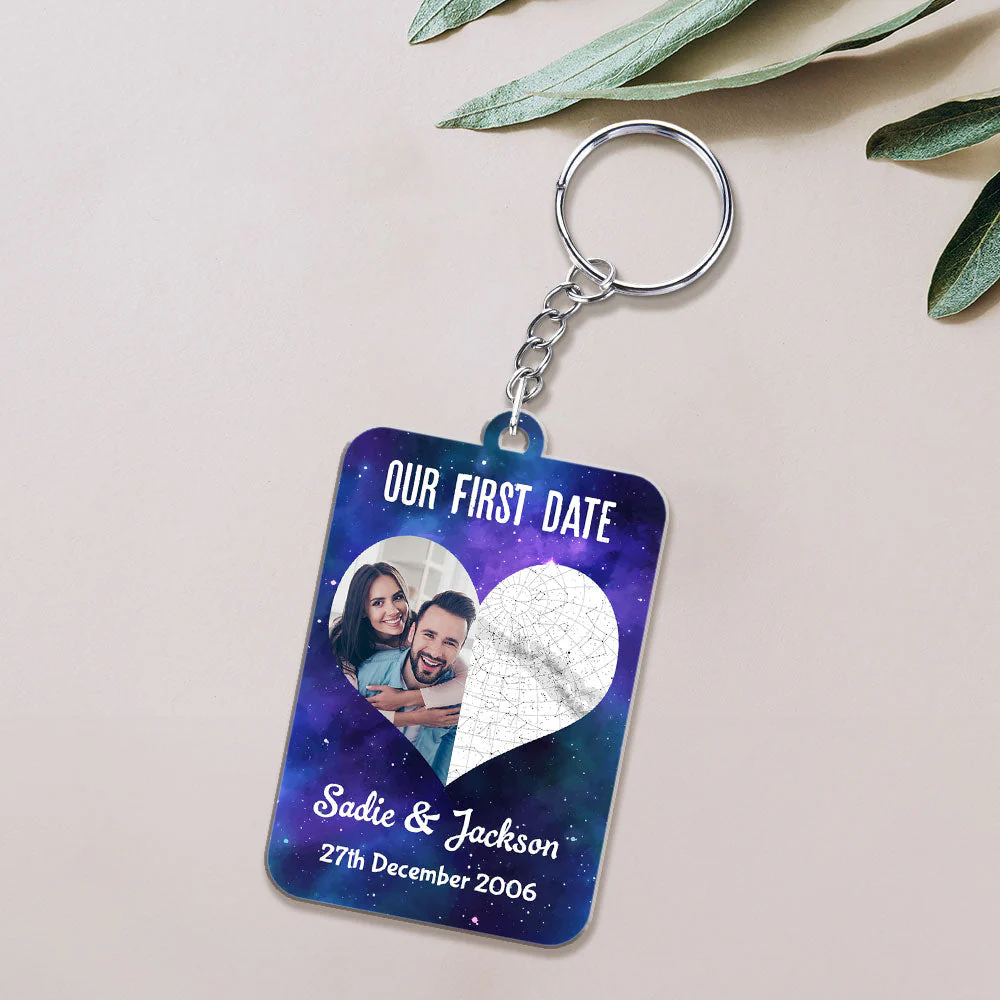 Custom Star Map Our First Date - Personalized Custom Acrylic Keychain - Image 2