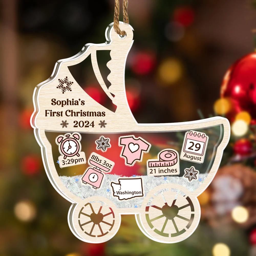Cute Baby 1st Christmas - Personalized Custom Acrylic Shaker Ornament - Image 2