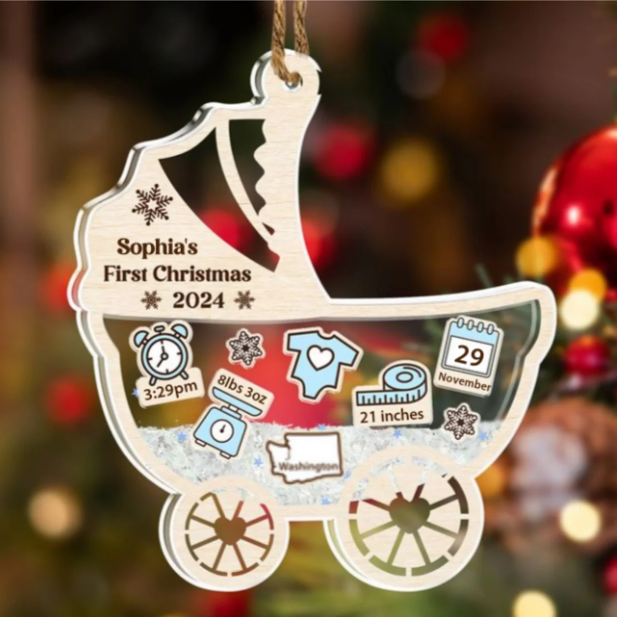 Cute Baby 1st Christmas - Personalized Custom Acrylic Shaker Ornament - Image 5