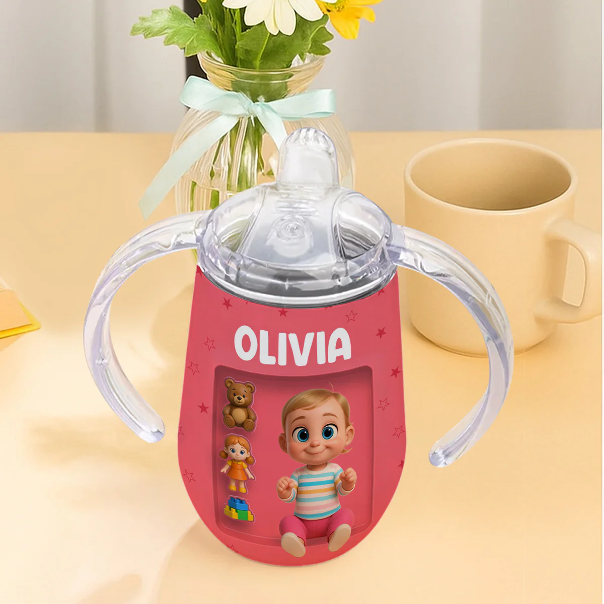 Cute Baby Cartoon - Personalized Custom Sippy Cup With Handles - Image 4