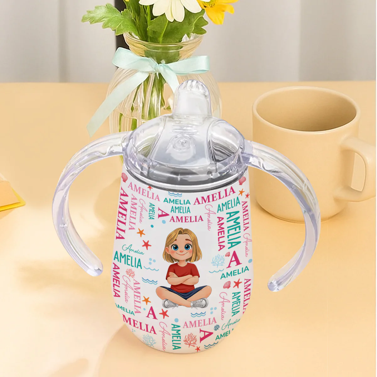 Cute Baby - Personalized Custom Sippy Cup With Handles - Image 3