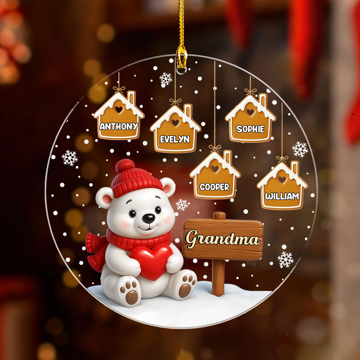 Cute Bear Holding Heart - Personalized Custom Acrylic Ornament - Image 3