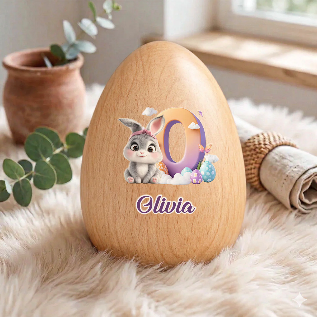 Cute Bunny Easter Eggs - Personalized Custom Wooden Egg Shaker - Image 2