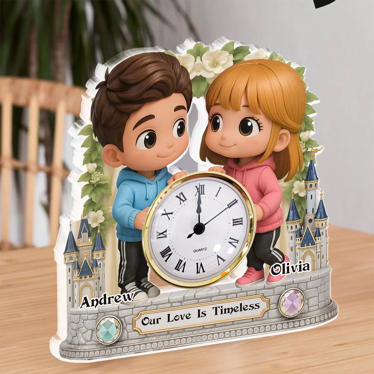 Cute Cartoon Couple - Personalized Custom Acrylic Desk Clock Plaque - Image 5
