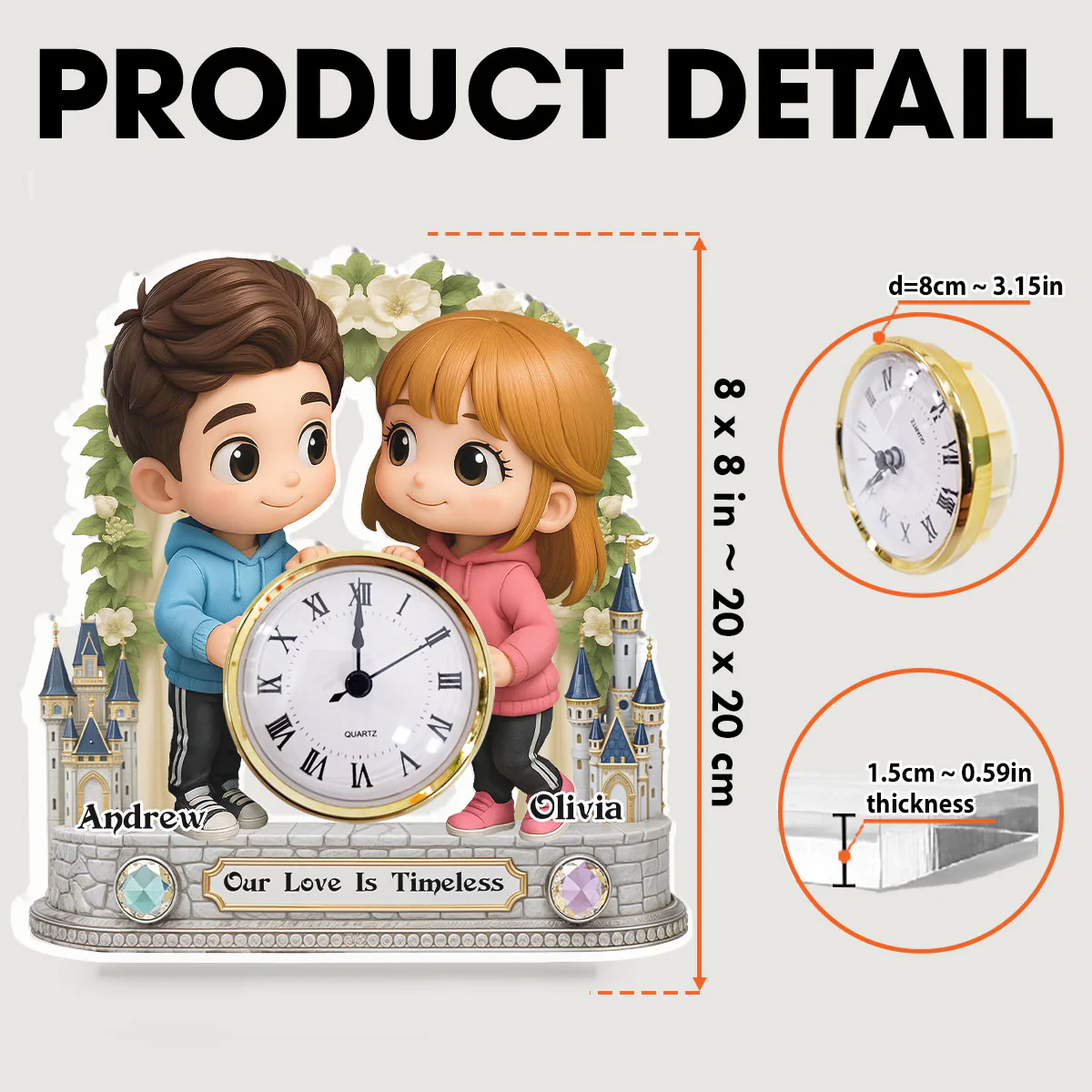 Cute Cartoon Couple - Personalized Custom Acrylic Desk Clock Plaque - Image 6