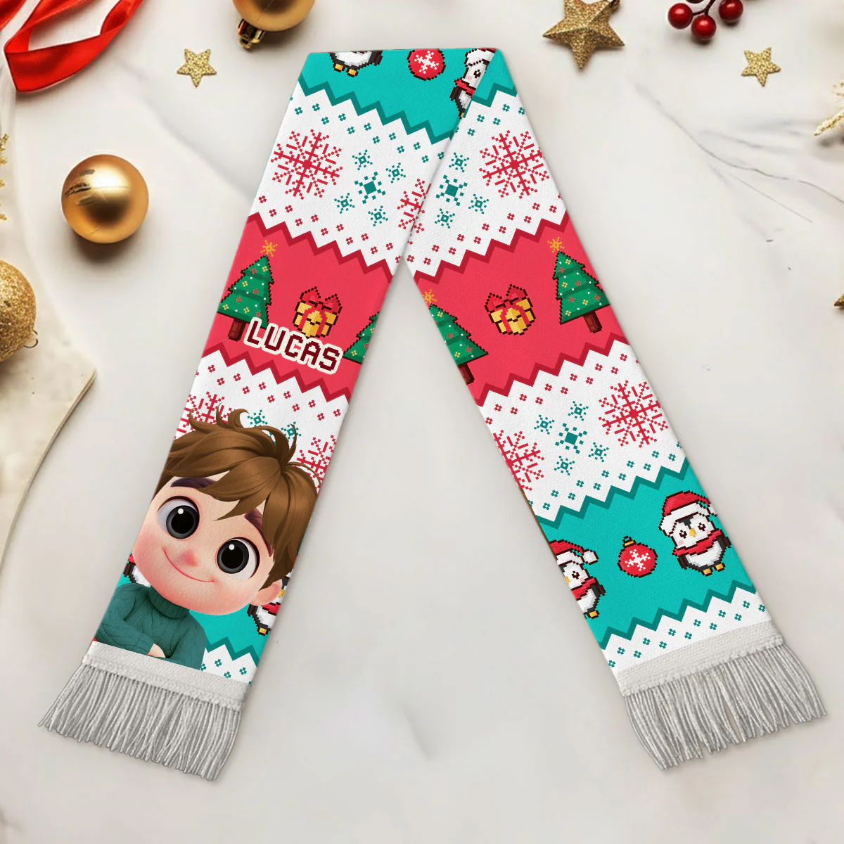 Cute Christmas Character - Personalized Custom Scarf - Image 3
