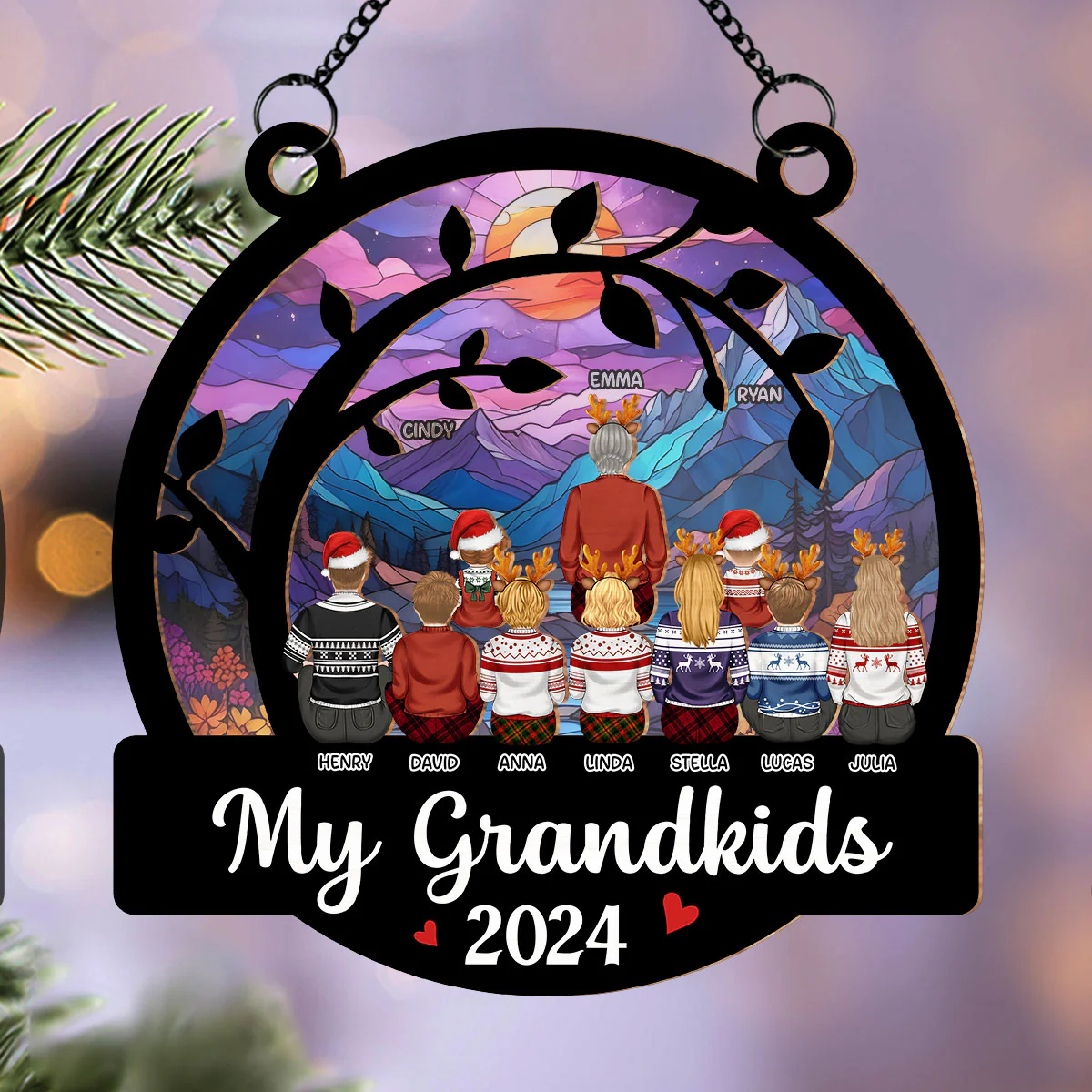 Cute Grandkids Christmas - Personalized Custom Suncatcher Ornament - Image 2