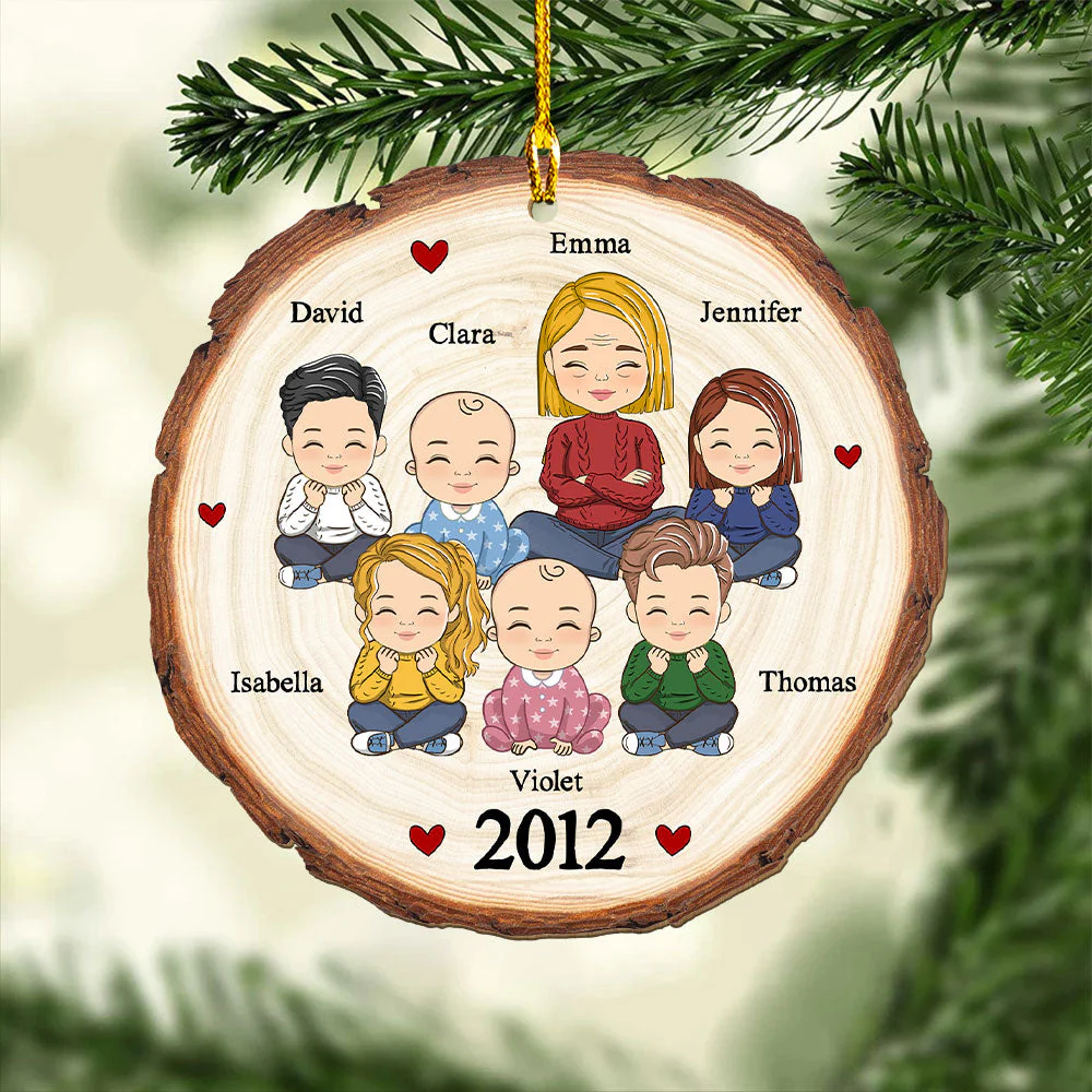 Cute Grandma Grandkid - Personalized Custom 1-layered Wood Ornament - Image 3