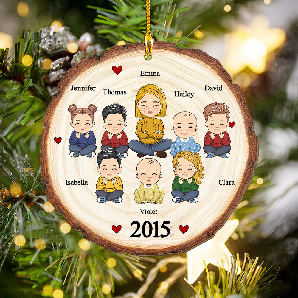 Cute Grandma Grandkid - Personalized Custom 1-layered Wood Ornament - Image 5