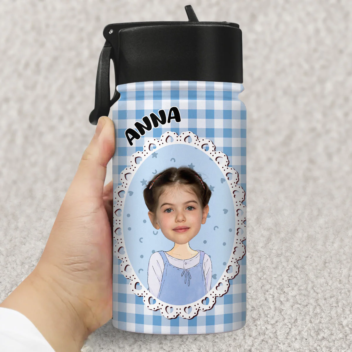 Cute Kid In Red - Personalized Custom 3D Inflated Effect Kids Water Bottle - Image 3