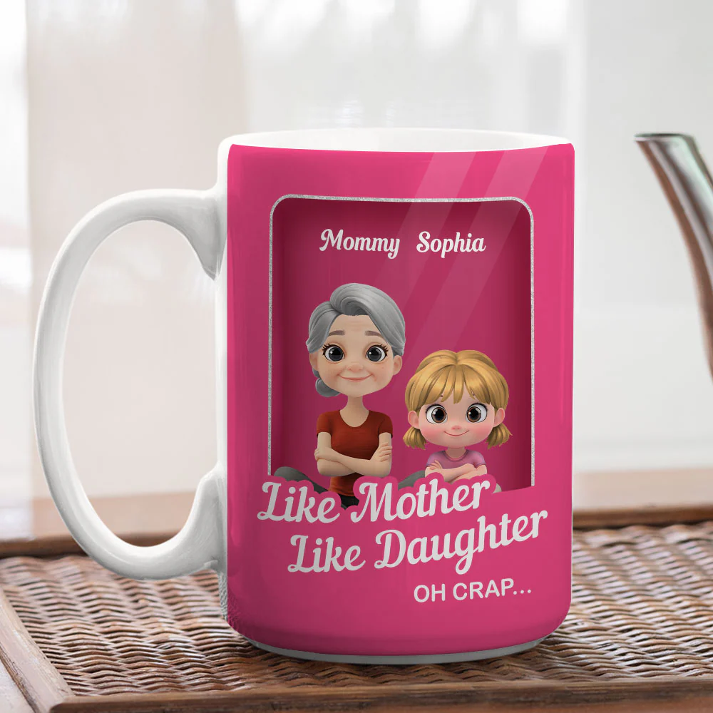 Cute Mom And Daughter Cartoon - Personalized Custom Coffee Mug - Image 5