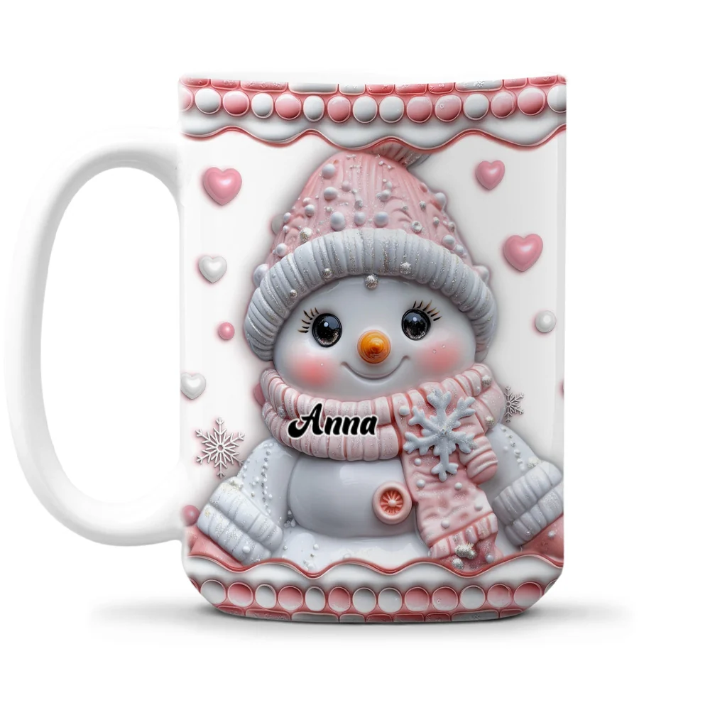 Cute Pink Snowman - Personalized Custom 3D Inflated Effect Mug - Image 7