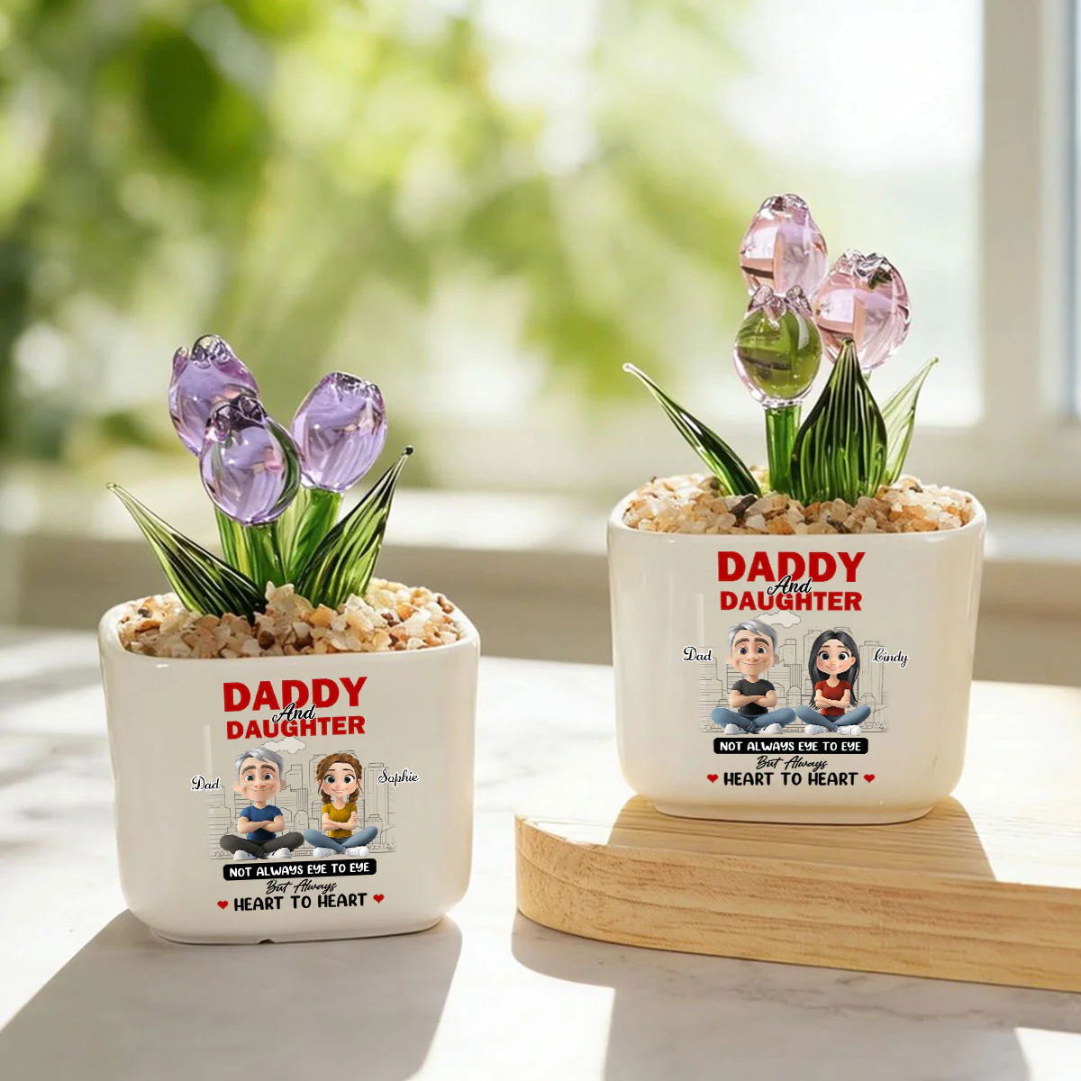 Dad And Daughter Always Together - Personalized Custom Glass Everlasting Tulips - Image 6