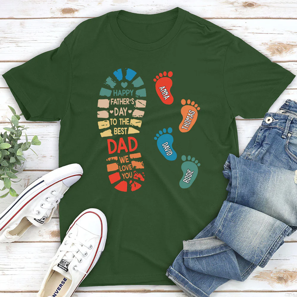 Dad And Kids Footprints Names - Personalized Custom Shirt - Image 2