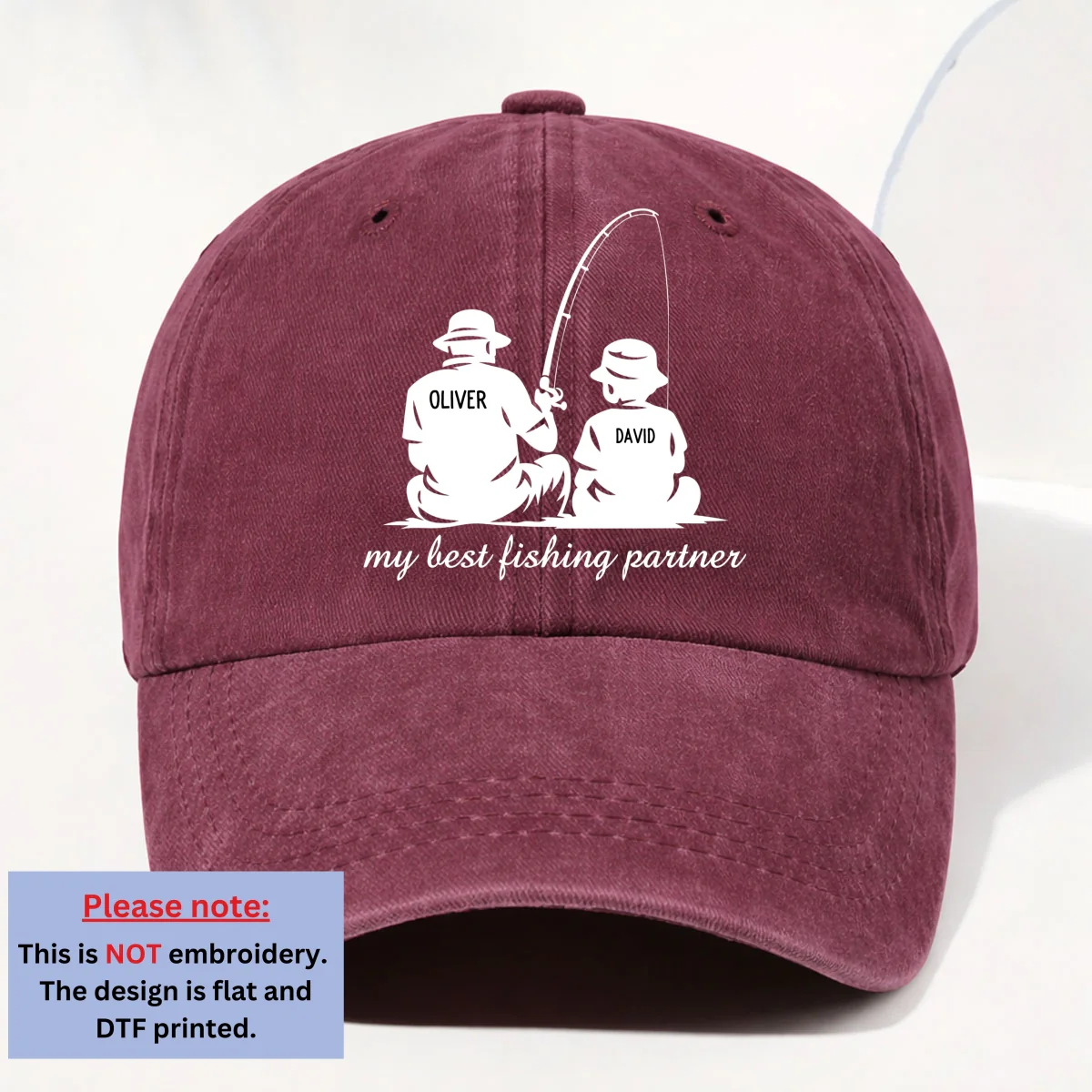 Dad And Son Fishing Memories - Personalized Custom Vintage Washed Denim Cap - Image 10