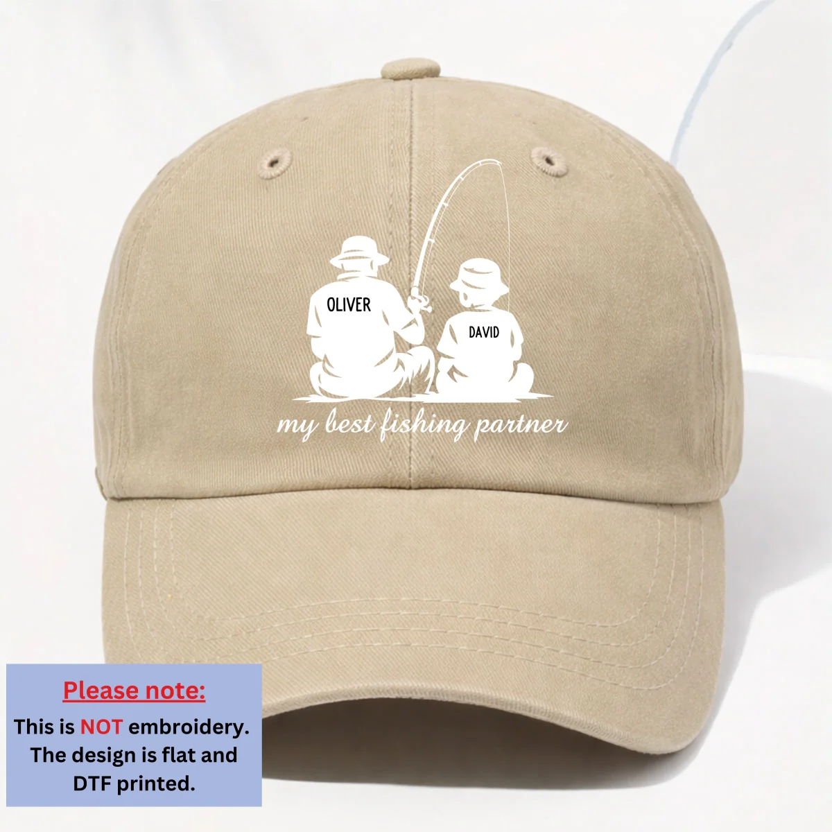 Dad And Son Fishing Memories - Personalized Custom Vintage Washed Denim Cap - Image 11