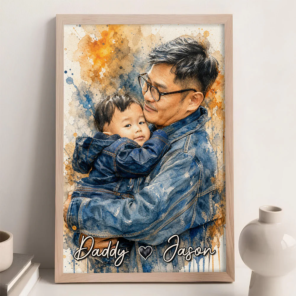 Dad And Son Portrait - Personalized Custom Poster - Image 2