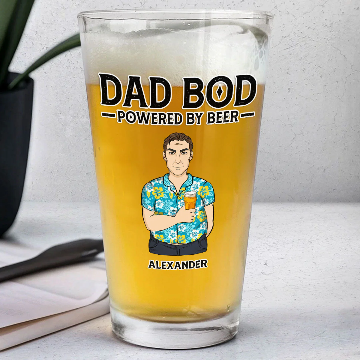 Dad Bod Powered By Beer - Personalized Custom Beer Glass - Image 2